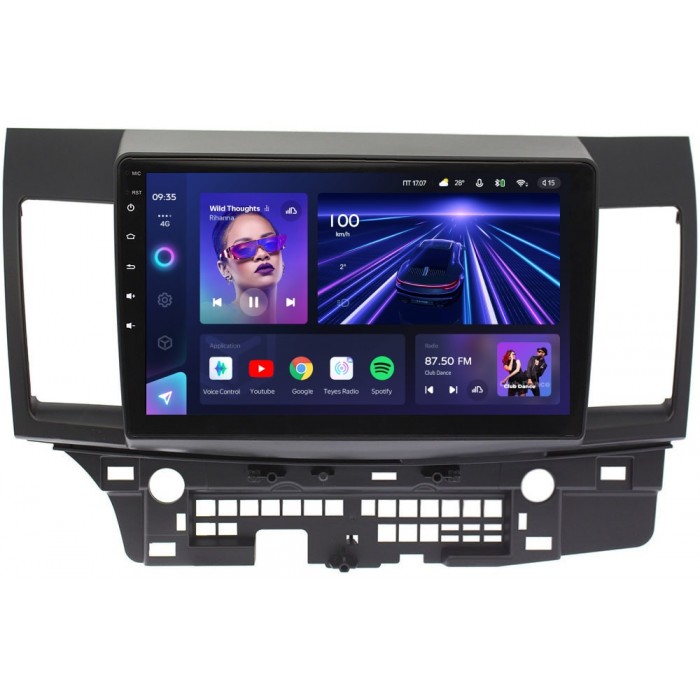 Штатное головное устройство Teyes CC3 10 дюймов 4/64 RM-1047 для Mitsubishi Lancer X 2007-2018 на Android 10 (4G-SIM, DSP, QLed) для авто с Rockford