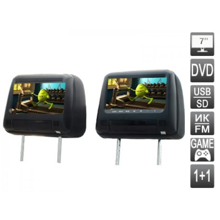 Комплект подголовников со встроенным DVD плеером и LCD монитором 7 дюймов AVIS AVS0733T+AVS0734BM